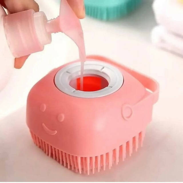 Lightweight Portable Shower/Bathing Silicone Brush with Liquid Soap Pot for Skin and Scalp with an Ergonomic Design