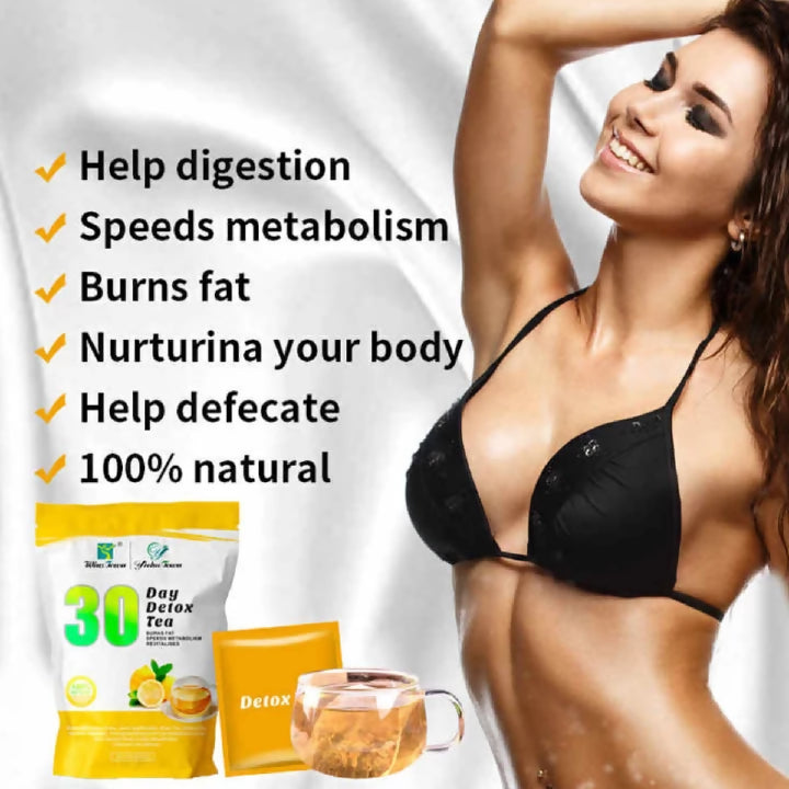 30 Days Detox Tea Flat Tummy Teabags, Lemon Flavor Natural Herbal - Wins Town