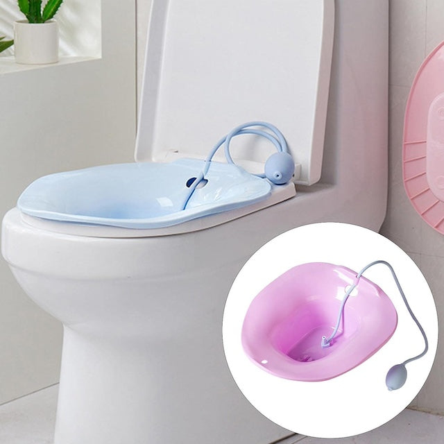 Yoni Sitz Bath Basin, Foldable Sitz Bath Toilet Seat with Flusher for Postpartum Hemorrhoids, Bath Tub with Flusher