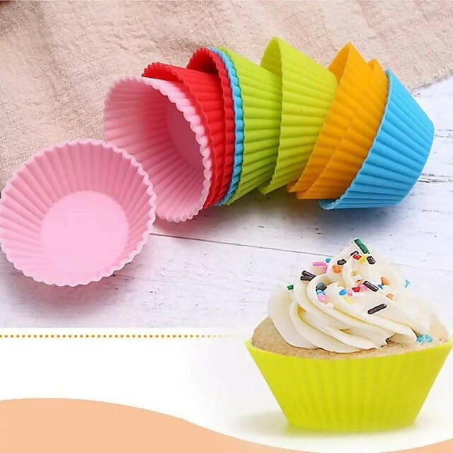 Cup Cake Mold Pack of 12 Mixed Colors Without Preference, Reusable Silicone Baking Cups, Cupcake Molds, Muffin Cases, Nonstick Baking Moulds for Cakes, Ice Creams