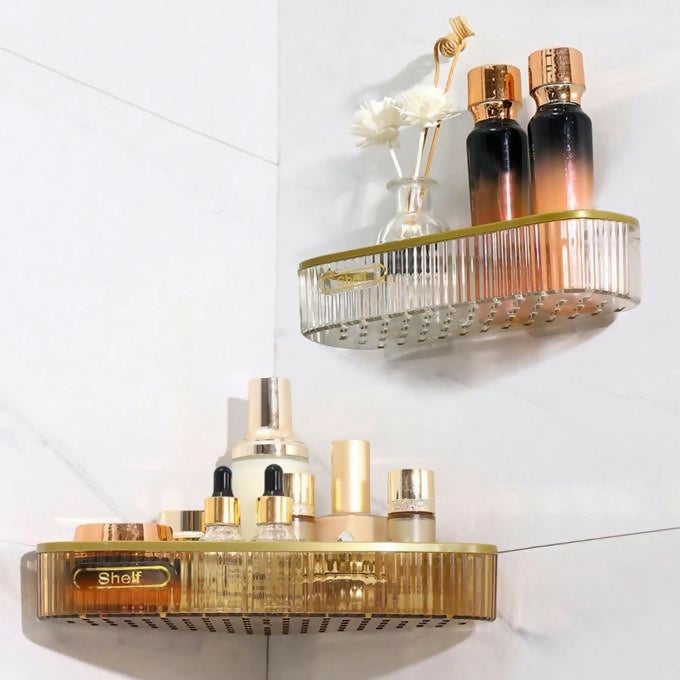 Elegant Acrylic Fancy Bathroom Shelf, Shampoo Holder, Corner Frame Shower Caddy Rack, Kitchen Corner Shelf